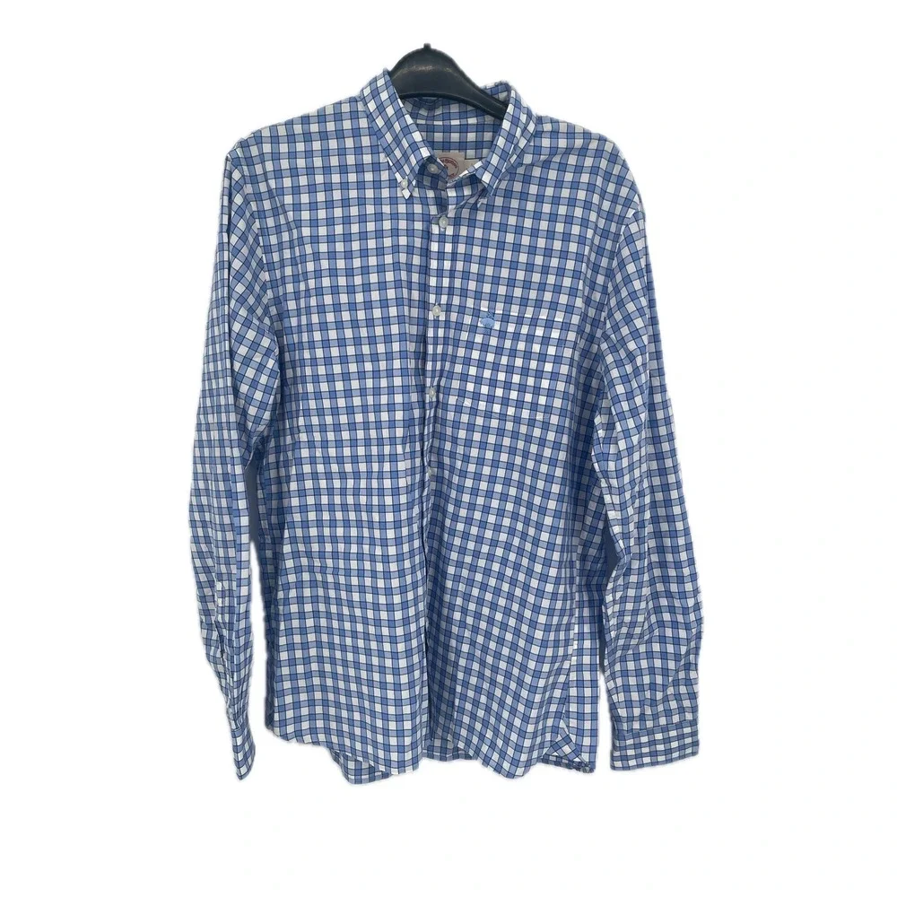 Brooks Brothers Red Fleece‎ XL Blue White Gingham Button Down Shirt 100021239